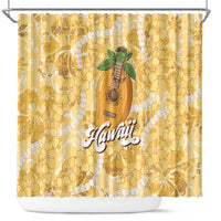Hawaiian Mango Ukulele Shower Curtain Retro Yellow Hibiscus Pikake Lei