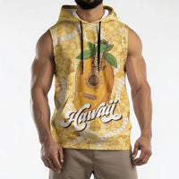 Hawaiian Mango Ukulele Sleeveless Hoodie Retro Yellow Hibiscus Pikake Lei