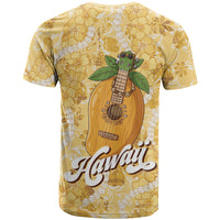 Hawaiian Mango Ukulele T Shirt Retro Yellow Hibiscus Pikake Lei