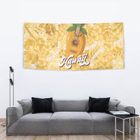 Hawaiian Mango Ukulele Tapestry Retro Yellow Hibiscus Pikake Lei