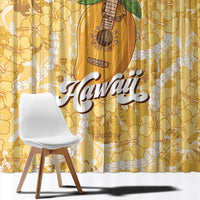 Hawaiian Mango Ukulele Window Curtain Retro Yellow Hibiscus Pikake Lei
