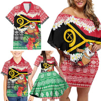 Personalised Vanuatu Joyeux Noel Family Matching Off Shoulder Short Dress and Hawaiian Shirt Proud To Be a Ni-Van Sand Drawing Art - Polynesian Pride