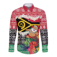 Personalised Vanuatu Joyeux Noel Long Sleeve Button Shirt Proud To Be a Ni-Van Sand Drawing Art - Polynesian Pride