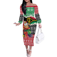 Personalised Vanuatu Joyeux Noel Off The Shoulder Long Sleeve Dress Proud To Be a Ni-Van Sand Drawing Art - Polynesian Pride