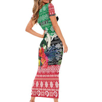 Personalised Vanuatu Joyeux Noel Short Sleeve Bodycon Dress Proud To Be a Ni-Van Sand Drawing Art - Polynesian Pride