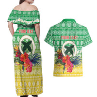 Personalised Malampa Joyeux Noel Couples Matching Off Shoulder Maxi Dress and Hawaiian Shirt Proud To Be a Ni-Van Sand Drawing Art - Polynesian Pride
