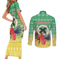 Personalised Malampa Joyeux Noel Couples Matching Short Sleeve Bodycon Dress and Long Sleeve Button Shirt Proud To Be a Ni-Van Sand Drawing Art - Polynesian Pride