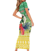 Personalised Malampa Joyeux Noel Short Sleeve Bodycon Dress Proud To Be a Ni-Van Sand Drawing Art - Polynesian Pride