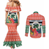 Personalised Penama Joyeux Noel Couples Matching Mermaid Dress and Long Sleeve Button Shirt Proud To Be a Ni-Van Sand Drawing Art - Polynesian Pride