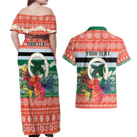 Personalised Penama Joyeux Noel Couples Matching Off Shoulder Maxi Dress and Hawaiian Shirt Proud To Be a Ni-Van Sand Drawing Art - Polynesian Pride