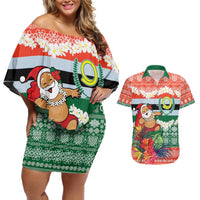 Personalised Penama Joyeux Noel Couples Matching Off Shoulder Short Dress and Hawaiian Shirt Proud To Be a Ni-Van Sand Drawing Art - Polynesian Pride