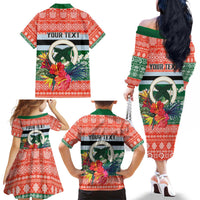 Personalised Penama Joyeux Noel Family Matching Off The Shoulder Long Sleeve Dress and Hawaiian Shirt Proud To Be a Ni-Van Sand Drawing Art - Polynesian Pride