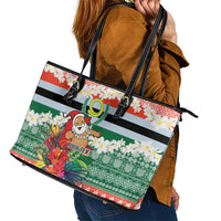 Personalised Penama Joyeux Noel Leather Tote Bag Proud To Be a Ni-Van Sand Drawing Art - Polynesian Pride