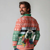 Personalised Penama Joyeux Noel Long Sleeve Polo Shirt Proud To Be a Ni-Van Sand Drawing Art - Polynesian Pride