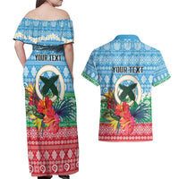 Personalised Sanma Joyeux Noel Couples Matching Off Shoulder Maxi Dress and Hawaiian Shirt Proud To Be a Ni-Van Sand Drawing Art - Polynesian Pride