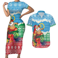 Personalised Sanma Joyeux Noel Couples Matching Short Sleeve Bodycon Dress and Hawaiian Shirt Proud To Be a Ni-Van Sand Drawing Art - Polynesian Pride
