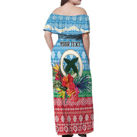 Personalised Sanma Joyeux Noel Family Matching Off Shoulder Maxi Dress and Hawaiian Shirt Proud To Be a Ni-Van Sand Drawing Art - Polynesian Pride