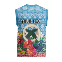 Personalised Sanma Joyeux Noel Christmas Knitted V-Neck Vest Proud To Be a Ni-Van Sand Drawing Art - Polynesian Pride