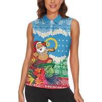 Personalised Sanma Joyeux Noel Women Sleeveless Polo Shirt Proud To Be a Ni-Van Sand Drawing Art - Polynesian Pride