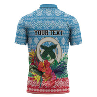 Personalised Sanma Joyeux Noel Zipper Polo Shirt Proud To Be a Ni-Van Sand Drawing Art - Polynesian Pride