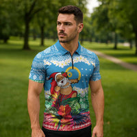 Personalised Sanma Joyeux Noel Zipper Polo Shirt Proud To Be a Ni-Van Sand Drawing Art - Polynesian Pride