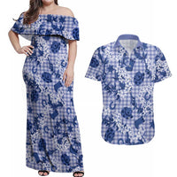 Mokihana Maile Ilima Leis Paniolo Palaka Couples Matching Off Shoulder Maxi Dress and Hawaiian Shirt Hawaiian Polu Spirit - Polynesian Pride