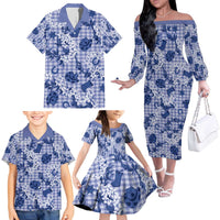 Mokihana Maile Ilima Leis Paniolo Palaka Family Matching Off The Shoulder Long Sleeve Dress and Hawaiian Shirt Hawaiian Polu Spirit - Polynesian Pride