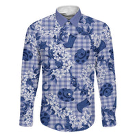 Mokihana Maile Ilima Leis Paniolo Palaka Family Matching Summer Maxi Dress and Hawaiian Shirt Hawaiian Polu Spirit LT9 Dad's Shirt - Long Sleeve Blue - Polynesian Pride