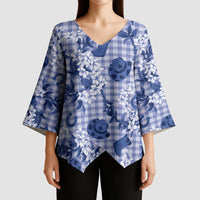 Mokihana Maile Ilima Leis Paniolo Palaka Kimono Sleeve Blouse Hawaiian Polu Spirit - Polynesian Pride