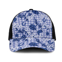 Mokihana Maile Ilima Leis Paniolo Palaka Mesh Trucker Cap Hawaiian Polu Spirit LT9 One Size Black Blue - Polynesian Pride