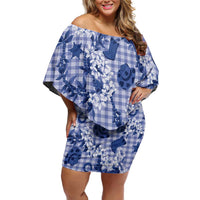 Mokihana Maile Ilima Leis Paniolo Palaka Off Shoulder Short Dress Hawaiian Polu Spirit - Polynesian Pride