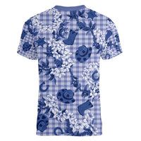 Mokihana Maile Ilima Leis Paniolo Palaka Women V-Neck T-Shirt Hawaiian Polu Spirit - Polynesian Pride