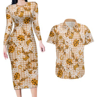 Mokihana Maile Ilima Leis Paniolo Palaka Couples Matching Long Sleeve Bodycon Dress and Hawaiian Shirt Hawaiian Kula Spirit - Polynesian Pride