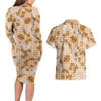 Mokihana Maile Ilima Leis Paniolo Palaka Couples Matching Long Sleeve Bodycon Dress and Hawaiian Shirt Hawaiian Kula Spirit - Polynesian Pride
