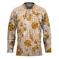Mokihana Maile Ilima Leis Paniolo Palaka Hockey Jersey Hawaiian Kula Spirit LT9 Unisex Gold - Polynesian Pride