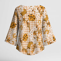 Mokihana Maile Ilima Leis Paniolo Palaka Kimono Sleeve Blouse Hawaiian Kula Spirit - Polynesian Pride