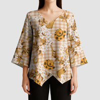 Mokihana Maile Ilima Leis Paniolo Palaka Kimono Sleeve Blouse Hawaiian Kula Spirit - Polynesian Pride