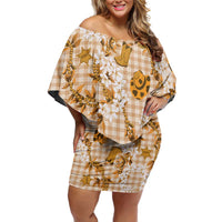 Mokihana Maile Ilima Leis Paniolo Palaka Off Shoulder Short Dress Hawaiian Kula Spirit - Polynesian Pride