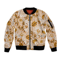 Mokihana Maile Ilima Leis Paniolo Palaka Sleeve Zip Bomber Jacket Hawaiian Kula Spirit - Polynesian Pride