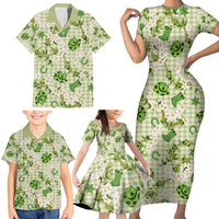 Mokihana Maile Ilima Leis Paniolo Palaka Family Matching Short Sleeve Bodycon Dress and Hawaiian Shirt Hawaiian Omaomo Ala Spirit - Polynesian Pride