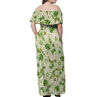 Mokihana Maile Ilima Leis Paniolo Palaka Off Shoulder Maxi Dress Hawaiian Omaomo Ala Spirit - Polynesian Pride