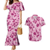 Mokihana Maile Ilima Leis Paniolo Palaka Couples Matching Mermaid Dress and Hawaiian Shirt Hawaiian Omaomo Ulaula Spirit LT9 Pink - Polynesian Pride