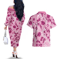 Mokihana Maile Ilima Leis Paniolo Palaka Couples Matching Off The Shoulder Long Sleeve Dress and Hawaiian Shirt Hawaiian Omaomo Ulaula Spirit - Polynesian Pride