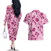 Mokihana Maile Ilima Leis Paniolo Palaka Couples Matching Off The Shoulder Long Sleeve Dress and Hawaiian Shirt Hawaiian Omaomo Ulaula Spirit - Polynesian Pride