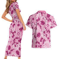 Mokihana Maile Ilima Leis Paniolo Palaka Couples Matching Short Sleeve Bodycon Dress and Hawaiian Shirt Hawaiian Omaomo Ulaula Spirit - Polynesian Pride