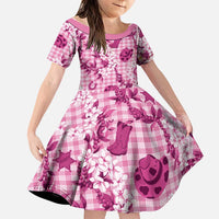 Mokihana Maile Ilima Leis Paniolo Palaka Family Matching Long Sleeve Bodycon Dress and Hawaiian Shirt Hawaiian Omaomo Ulaula Spirit LT9 Daughter's Dress Pink - Polynesian Pride