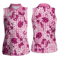 Mokihana Maile Ilima Leis Paniolo Palaka Women Sleeveless Polo Shirt Hawaiian Omaomo Ulaula Spirit - Polynesian Pride