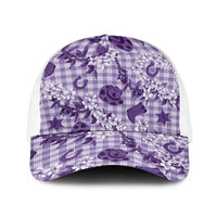 Mokihana Maile Ilima Leis Paniolo Palaka Baseball Net Cap Hawaiian Poni Spirit LT9 One Size White Purple - Polynesian Pride