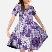 Mokihana Maile Ilima Leis Paniolo Palaka Family Matching Off Shoulder Maxi Dress and Hawaiian Shirt Hawaiian Poni Spirit LT9 Daughter's Dress Purple - Polynesian Pride