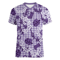 Mokihana Maile Ilima Leis Paniolo Palaka Women V-Neck T-Shirt Hawaiian Poni Spirit - Polynesian Pride